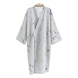 G-LIKE Japanischer Kimono Nachthemd Bademantel – Traditioneller Haori Yukata Stil 100% Baumwolle Frühling Sommer Hauskleid Saunamantel Leicht Dünn Nachtwäsche für Damen Herren (Grau-Herren, L)