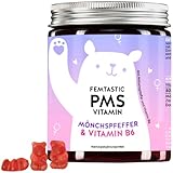 PMS Gummies - Mönchspfeffer, Vitamin B6 & Dong Quai Extrakt - Vit B6 trägt zur Regulierung deines Hormonhaushalts bei - vegan - Monatsvorrat - Femtastic PMS Vitamin Bears with Benefits