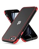 MobNano Ultra Hybrid Durchsichtig Handy Hülle für iPhone se 2022 2020 Hülle, iPhone 8 7 Hülle, Stoßfest Bumper Transparent Handyhülle 360 Grad Kantenschutz Silikon iPhone 7 8 SE2 SE3 Case Schwarz Rot