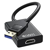 USB zu HDMI Adapter, USB 3.0/2.0 zu HDMI Audio Video Adapter, HD 1080P Video Grafikkabel Mehrere Monitore Konverter für PC Laptop Projektor HDTV TV kompatibel mit Windows XP/7/8/8/10/11-Schwarz