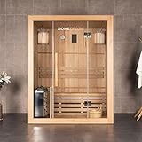 Home Deluxe - Traditionelle Sauna - Skyline L - Maße: 120 x 150 x 190 cm - für 2-3 Personen, Hemlocktanne, inkl. Ofen, Saunazubehör I Dampfsauna Aufgusssauna Finnische Sauna