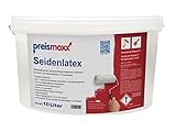 preismaxx Seidenlatex Wandfarbe, abwischbare Latexfarbe, weiß, seidenglänzend, 10 Liter, Deckkraftklasse 2, Nassabriebklasse 1