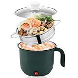 Elektrische Hot Pot Topf, Tragbare Kochtopf mit Dampfgarer, Mini Antihaft Multikocher 1,8 L, Elektrische Bratpfanne, Schnellnudelkocher, Reisetopf, Mini-Ramen-Kocher, Ideal für Küche, Wohnheim, Travel