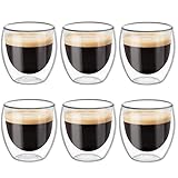 Doppelwandige Gläser 6er Set 80ml Doppelwandige Espressotassen mit Schwebeeffekt, Thermogläser Latte Macchiato Cappuccino Gläser