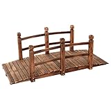 GOPLUS Holzbrücke aus Tannenholz, Gartenbrücke bis 100 kg, Teichbrücke Braun, Zierbrücke mit Geländer, 150x67x55cm (Braun)