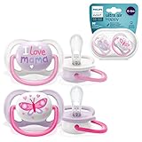 Philips Avent Ultra Air Schnuller, 2er-Pack – BPA-freier Schnuller für Babys von 0 bis 6 Monaten, Schmetterling/Mama-Design (Modell SCF080/02)