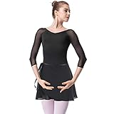 Bezioner Ballettanzug Mädchen 3/4 Arm Gymnastikanzug Damen Trikot Turnanzug (Schwarz mit Rock, XXL=165cm-170cm)