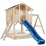 Stelzenhaus Tobi 710 Natur - extra stabil und extra hoch - das Spielhaus mit Dachpappe, Podesthöhe 150 cm, Kletterwand, Sandkaste.