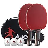 JOOLA Tischtennis Set Duo PRO 2 Tischtennisschläger + 3 Tischtennisbälle + Tischtennishülle, rot/schwarz, 6-teilig