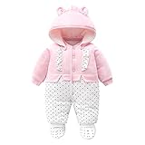 Baby Mädchen Strampler Winter Schneeanzug mit Kapuze Overall Baumwolle Abnehmbarer Hut Outfits Langarm Rosa Jumpsuit Geschenk 0-3 Monate