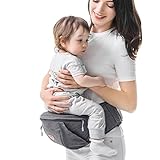 Baby Hüftsitz Ergonomische, SUNVENO Baby Hüftsitzträger, Babytrage Dekompression mit Verstellbarem Gurt und Tasche, Baby Hüfthocker Praktische Baby Vordertrage für 0-20 kg Baby, Grau