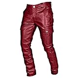 Herren-Punk-Hose, klassisch, einfarbig, gerades Bein, Retro-Hose mit Tasche, Chinohose, Herren, Stretch, rot, 41-44.5