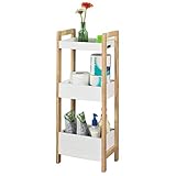 SoBuy® FRG226-WN Badregal in weiß/Kautschukholz Standregal Küchenregal mit 3 Ablagefächern BHT ca: 28x74x20cm