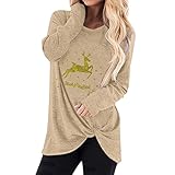 PTLLEND Weihnachten Sweatshirt Damen Teenager Mädchen Weihnachtspulli Rote Nase Hirsche Aufdruck Weihnachtspullover Sweatshirt Xmas Pulli Top