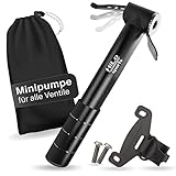 HiLo sports Aluminium Minipumpe Fahrrad alle Ventile - 6 Bar / 90 Psi Rahmenpumpe - Mini Fahrradpumpe mit Rahmenhalterung - Miniluftpumpe - Radpumpe klein