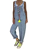 Tomwell Damen Beiläufig Latzhose Jumpsuits Bib Hose Leinen Casual Loose Overall Wide Leg Hosen A Hellblau 46