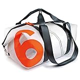 360° Grad Sport-tasche-XL, Rucksack groß, Unisex aus Segeltuch Kutter XL weiß mit Zahl Neon Orange; wetterfest, maritim