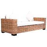 vidaXL Gartensofa 3-Sitzer Sitzpolster Kissen Rattansofa Sessel Gartensessel Lounge Sofa Gartenmöbel Gartengarnitur Sitzgarnitur Natürliches Rattan