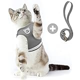 Supet katzengeschirr mit Leine ausbruchsicher,katzenleine mit Geschirr für Katzen,Verstellbar cat Harness Weich Katzen Weste für kleine Kitten Hunde (Grau,S (Brustumfang: 26-32 cm))