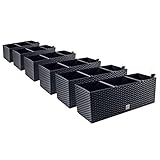 PAFEN 6in1 Set 6X Balkonkasten Blumenkasten Rattan-Optik 4 Farben Pflanztopf Wasserstandsanzeiger (Anthrazit)