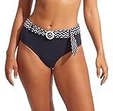 Seafolly Damen Bikinihose mit Gürtel, breite Seite, Retro-Stil, mittelhoher Bund Bikini-Unterteile, Sienna True Navy, 42