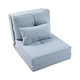 Schlafsessel Bodenstuhl Faltbare Gästematratze L218cm, Gästesessel Bodensofa Gästebett 5-stuhfe verstellbar, Hellgrau (Blau), 218 x 60 x 10 cm