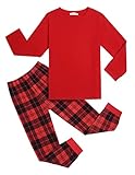 Ekouaer Schlafanzug Jungen Lang Kinder Pyjama Set Baumwolle Cartoon Dinosaurier Bagger Feuerwehrauto Neuheit Freizeitkleidung Nachtwäsche Rot 146/152/158