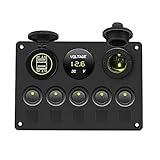 DONGLIANG Bootsschalter Panel Auto Switch Panel Wasserdichtes digitales Voltmeter Dual USB-Port 12V-Auslasskombination Marine LED-Rocker 5-Gang (Color : Green)