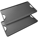 Puricon Beidseitig Nutzbare Gusseisen Grillplatte, 50 x 25cm Griddle Wende-Grillplatten, Grillpfan 2 in 1 Reversible Grillpfannen –Schwarz