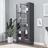 ZEYUAN Vitrinenschrank, Vitrine, Wandschrank, Schrank Regal, Glasregal, Glasvitrine Stehend, Eckvitrine, Manga Regal, Hochglanz-Grau 82,5x30,5x185,5 cm Spanplatte