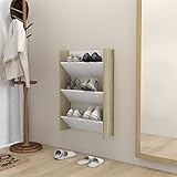 Yongdu Wand-Schuhschrank, Schuhorganizer, Flurgarderobe, Shoe Cabinet, Schuh Schrank, Flurschrank, Schuhkipper, Schuhaufbewahrung, Weiß und Sonoma Eiche 60x18x90 cm Spanplatte