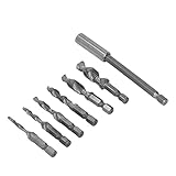 Bohrer-Gewindebohrer-Bit-Set, integrierte bessere Spanabfuhr, Spiralnut, 6 Größen, kombinierte Bohrer für dünne Metallplatten(Silber)