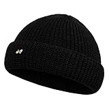 NYTTED® Cousteau Mütze Kurze Form aus 100% feinster Schurwolle in schwarz für Damen & Herren - Winter Mütze Fisherman Beanie Docker Mütze Fischer Mütze Strickmütze