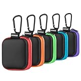 SUNGUY Kopfhörer Tasche [5 Stück] Square Mini Earbud Case mit Karabiner Tragbar Tragetasche Etui für Kopfhörer,Kabelloser Kopfhörer,USB-Kabel,Karten- Grün + Lila + Rot + Blau + Orange