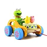 FakeFace Baby Trommel Frosch Spielzeug Nachziehtier aus Holz, Auto mit Rad Push und Pull Spielzeug Nachziehspielzeug Ziehtiere ab 1 Jahr für Babys Kleinkinder