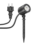 ledscom.de Kleiner LED Gartenstrahler mit Erdspieß TARL für außen, IP65, Stecker, schwarz, 4,3W, 340lm, warmweiß