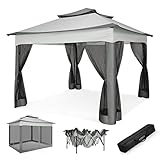 cobizi Pavillon Faltpavillon Wasserdicht mit Doppeldach und Mesh-Seitenwand, Schnelle Montage, UV-Schutz 50+, Gartenpavillon für Schatten und Regen, Veranstaltung, Party, 3.3*3.3m, hellgrau