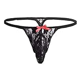 Celucke Herren Spitzen String Tanga Sissy Slips Höschen Mini Sexy G-String Dessous Unterwäsche Low Rise Erotik Reizwäsche Unterhose