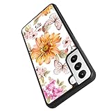 Samsung Galaxy S21+ Hülle, Gelb, Blumen, Schmetterling, Schwarz, Anti-Rutsch-Stoßschutzhülle, kompatibel mit Samsung Galaxy S21+