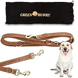 Greenburry Hundeleine Braun 200 cm - Extrem Robust aus hochwertigem und doppellagigen Rindsleder (2,5 cm breit) - Ideale Hunde Leine für Große Hunde - 3 Fach verstellbar - Rostfreier Karabinerhaken