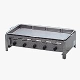 Profi Gasgrill 5-flammig | Gastrogrill | Gasbräter | Gastrobräter | Emaille -Pfanne hoher Rand | Piezo-Zünder | 5 Gasbrenner Gasregler stufenlos regelbar | Edelstahl | Gasschlauch & Druckminderer