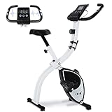 ISE X-Bike Fitnessbike für Zuhause Heimtrainer Fahrrad Klappbar F-Bike verstellbare Magnetron-Widerstandsstufen mit Handpulssensoren, Weiß, SY-810L