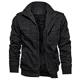 KEFITEVD Übergangsjacke Herren Fleece Gefüttert Fliegerjacke Warme Herbstjacke US Army Feldjacke Retro Bomberjacke Winter Männer Blouson Jacke Schwarz M