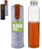 Trinkflasche aus Glas mit Filzhülle für Unterwegs - 500ml Glasflasche - Auslaufsicher - Spülmaschinenfest