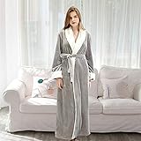 Winter-Bademäntel, Damen-Winter-Bademantel, edles Paar, warm, Dicker Flanell-Samt-Bademantel, roupao Feminino, lose, weich, mit Bund, Nachtwäsche, Damen, Grau, Samt, M