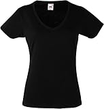 Fruit of the Loom Damen T-Shirt Valueweight V Neck Lady-fit, Schwarz, Large