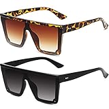 Frienda 2 Paare Mode Übergroß Siamesische Linse Sonnenbrille Unisex Platz Sonnenbrille Schatten (Schwarz, Braun)