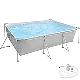 TecTake 800932 Swimmingpool rechteckig, Steel Frame Pool, 375 x 282 x 70 cm, Set inkl. Pumpe, schneller Auf- und Abbau, robuster Stahlrahmen, reißfest (Grau)