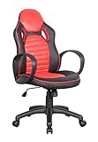 SixBros. Bürostuhl Racing Optik Sportsitz Gaming Stuhl, ergonomischer Schreibtischstuhl stufenlos höhenverstellbar, Drehstuhl für Gamer, Kunstleder schwarz/rot 0936M/2256