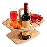 Tragbarer Picknicktisch, Hält Weingläser und -Flaschen an ihrem Platz Wein-Picknicktische aus Holz für den Außenbereich- Picknicktisch Mini Campingtisch Weinglashalter (Holz)